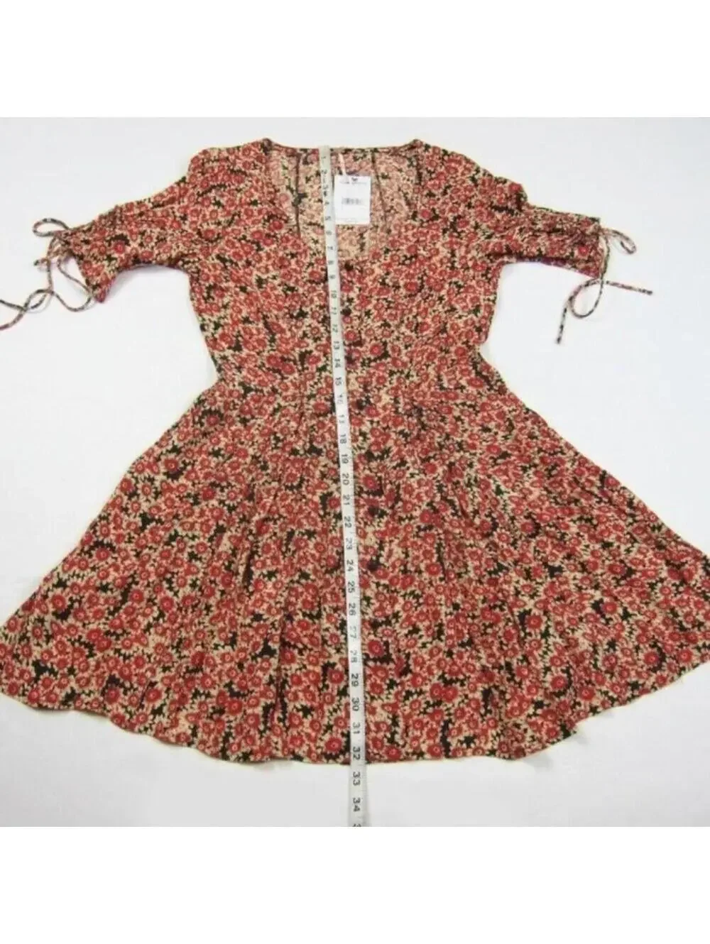 Free People Laced Up Mini Dress Small NWT Black Red Tan Floral Corset Back NEW